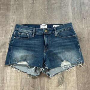 Frame Denim Le Cutoff Women's Frayed Jean Shorts - Dark Blue
